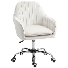 HOMCOM Velvet-Feel Office Chair with Adjustable Height and Wheels - Cream White - 1
