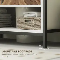 HOMCOM Under Sink Bathroom Cabinet, Rustic Under Sink Cabinet with Herringbone Doors and Open Compartment for Basin with or without Pedestal, 80 x 40 x 60cm, Cream White - 7