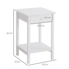 HOMCOM White Bedside Table, Wooden Side Table, Nightstand, Bedside Cabinet with Drawer and Storage Shelf for Bedroom and Living Room - 3