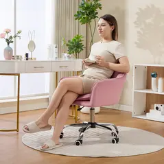 HOMCOM Velvet-Feel Tub Office Chair, with Seat Cushion - Dark Pink - 2