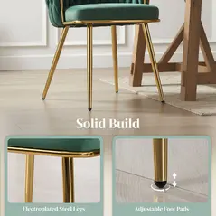 HOMCOM Velvet-Feel Dining Chairs Set of 2, Modern Upholstered Kitchen Chairs with Woven Backrest and Armrests, Metal Legs and Padded Seat for Dining Room, Bedroom, Living Room, Dark Green - 7