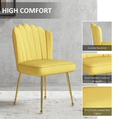 HOMCOM Velvet-Feel Shell Accent Chair - Yellow - 4