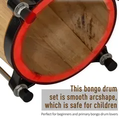 HOMCOM Wooden Bongo Drum Set Φ7.75" & Φ7" w/ Drum Head, Percussion Instrument, Drums, Tuning Wrench For Adults Beginners - 5