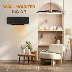 HOMCOM Wall Downflow Heater 2 Heat and Fan 1000W/2000W, Electric Space Heater with Timer Remote Oscillating, for Bedroom Home Office, Black - 9