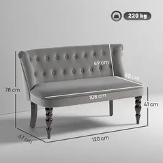 HOMCOM Velvet 2 Seater Sofa, Button Tufted Wingback Loveseat with Rubber Wood Legs for Living Room, Bedroom, Charcoal Grey - 3