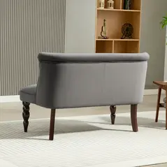 HOMCOM Velvet 2 Seater Sofa, Button Tufted Wingback Loveseat with Rubber Wood Legs for Living Room, Bedroom, Charcoal Grey - 7