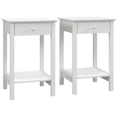 HOMCOM White Bedside Table, Wooden Side Table, Nightstand, Bedside Cabinet with Drawer and Storage Shelf for Bedroom and Living Room, Set of 2 - 1