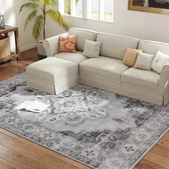 HOMCOM Vintage Area Rug, Non-Slip Washable Rug, Flannel Floor Carpet for Living Room, Bedroom, Dining Room, Home Office, 290 x 200 cm, Grey - 8