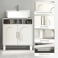 HOMCOM Under Sink Cabinet for Basin without Pedestal - Cream White - 7
