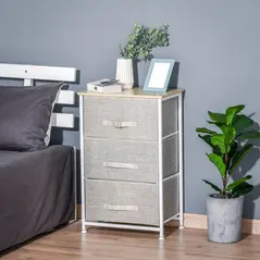 HOMCOM Vertical 3-Tier Linen Drawer Cabinet Organizer Storage Dresser Tower with Metal Frame Adjustable Feet for Living Room, Bathroom, Kitchen, White, Oak and Light Grey - 2