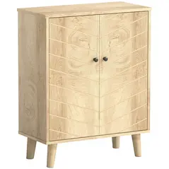 HOMCOM Vintage Storage Cabinet with Double Chevron Doors and Pine Wood Legs, Side Cabinet for Living Room, Kitchen, Bedroom - 1