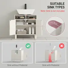 HOMCOM Under Sink Cabinet for Basin without Pedestal - Cream White - 4