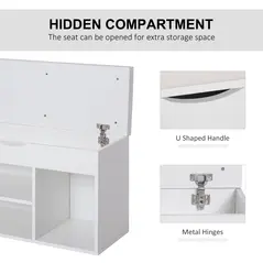 HOMCOM Wooden Shoes Cabinet Bench Hidden Storage Padded Seat Organiser Footwear Rack Hallway White 80 x 30 x 47 cm - 4