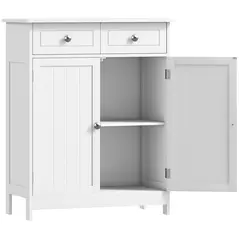 kleankin 75x60cm Freestanding Bathroom Storage Cabinet Unit w/ 2 Drawers Cupboard Adjustable Shelf Metal Handles Traditional Style White - 1