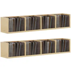 HOMCOM Wall Mount 84 CD / 56 DVD/Blu-ray/ Media Storage Rack 4 Cubes, Wooden Shelf Organiser Unit Bookcase Display, Set of 2, Natural Wood Finish - 1