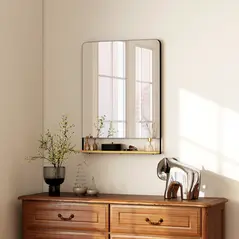 HOMCOM Wall Mirror with Wood Shelf - Black - 9