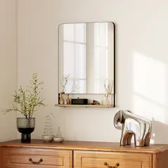 HOMCOM Wall Mirror with Wood Shelf - Black - 2