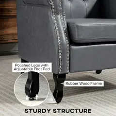 HOMCOM Wingback Accent Chair Tufted Chesterfield-style Armchair with Nail Head Trim for Living Room Bedroom Grey - 6