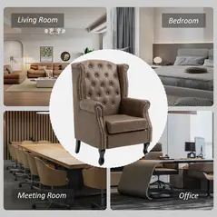 HOMCOM Wingback Accent Chair Tufted Chesterfield-style Armchair with Nail Head Trim for Living Room Bedroom Brown - 8