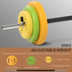 HOMCOM Weight Bench with Adjustable Barbell Rack, Leg Extension, Preacher Curl Pad and 20kg Barbell Set - 7