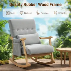 HOMCOM Wood Frame Rocking Accent Chair - Light Grey - 7