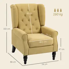HOMCOM Wingback Accent Chair, Retro Upholstered Button Tufted Occasional Chair for Living Room and Bedroom, Yellow - 3