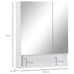 kleankin Bathroom Cabinet with Mirror, Wall Mounted Bathroom Mirror Cabinet with Adjustable Shelf, 2 Doors Storage Cupboard, White - 3