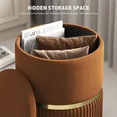 HOMCOM Velvet-Feel Storage Ottoman - Brown - 4