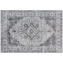 HOMCOM Vintage Area Rug, Non-Slip Washable Rug, Flannel Floor Carpet for Living Room, Bedroom, Dining Room, Home Office, 170 x 120 cm, Grey - 1