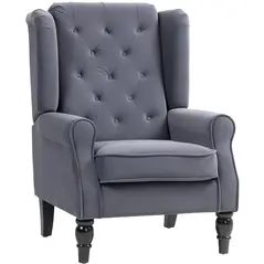 HOMCOM Wingback Accent Chair, Retro Upholstered Button Tufted Occasional Chair for Living Room and Bedroom, Charcoal Grey - 1