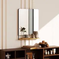 HOMCOM Wall Mirror with Wood Shelf - Black - 2