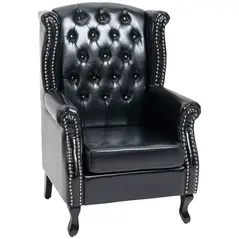 HOMCOM Wingback Accent Chair Tufted Chesterfield-style Armchair with Nail Head Trim for Living Room Bedroom Black - 1