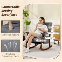 HOMCOM Wood Frame Rocking Accent Chair - Grey - 5