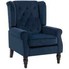 HOMCOM Wingback Accent Chair, Retro Upholstered Button Tufted Occasional Chair for Living Room and Bedroom, Dark Blue - 1