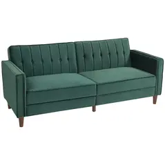 HOMCOM Velvet-Feel Three-Seater Sofa Bed - Green - 1