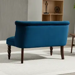 HOMCOM Velvet 2 Seater Sofa, Button Tufted Wingback Loveseat with Rubber Wood Legs for Living Room, Bedroom, Dark Blue - 7