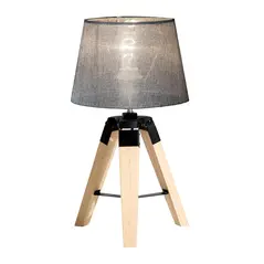 HOMCOM Wooden Tripod Table Lamp for Side, Desk or End Table with E27 Bulb Base（Grey Shade） - 1