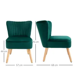 HOMCOM Velvet Accent Chair Occasional Tub Seat Padding Curved Back with Wood Frame Legs Home Furniture Set of 2 Green - 3