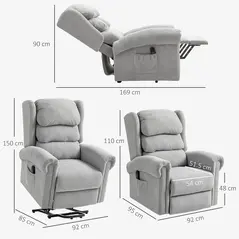 HOMCOM Velvet-Feel Electric Riser Recliner Chair - Grey - 3