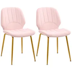 HOMCOM Velvet Dining Chairs Set of 2, 2 Piece Dining Room Chairs with Backrest, Padded Seat and Steel Legs, Pink - 1