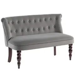 HOMCOM Velvet 2 Seater Sofa, Button Tufted Wingback Loveseat with Rubber Wood Legs for Living Room, Bedroom, Charcoal Grey - 1
