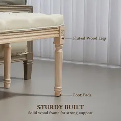 HOMCOM Vintage Wooden Bed End Bench - Cream White - 5