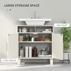 HOMCOM Under Sink Cabinet for Basin without Pedestal - Cream White - 5