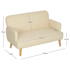 HOMCOM Velvet Feel Fabric 2 Seater Sofa, Small Sofa Loveseat with 21cm Thick Padding and Wood Legs, Cream White - 3
