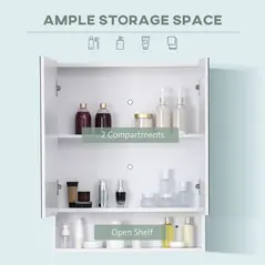 kleankin Bathroom Cabinet with Mirror, Wall Mounted Bathroom Mirror Cabinet with Adjustable Shelf, 2 Doors Storage Cupboard, White - 4