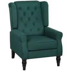 HOMCOM Wingback Accent Chair, Retro Upholstered Button Tufted Occasional Chair for Living Room and Bedroom, Dark Green - 1