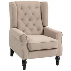 HOMCOM Wingback Accent Chair, Retro Upholstered Button Tufted Occasional Chair for Living Room and Bedroom, Beige - 1