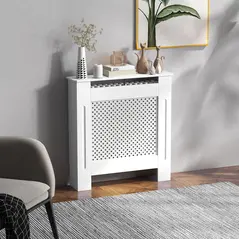 HOMCOM Wooden Radiator Cover Heating Cabinet Modern Home Furniture Grill Style  White Painted (Small) - 2