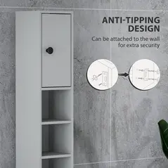 kleankin 180cm Slim Bathroom Cabinet, with Drawer, Shelves and Cupboards - Grey - 5