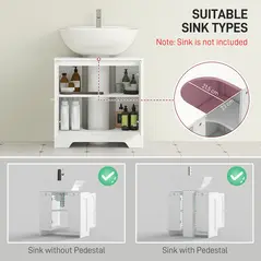 HOMCOM Under Sink Bathroom Cabinet with 2 Arch Doors - White - 4